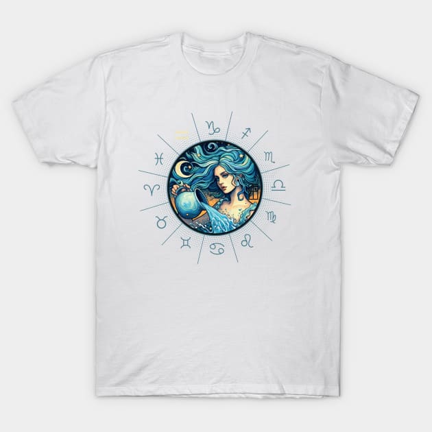 ZODIAC Aquarius - Astrological AQUARIUS - AQUARIUS - ZODIAC sign - Van Gogh style - 3 T-Shirt by ArtProjectShop